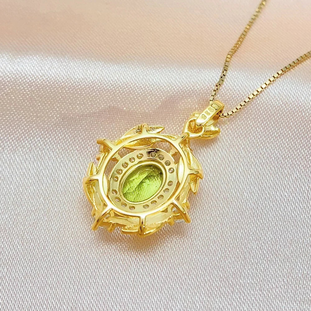 Gioiellieri Luxury 925 Sterling Silver Oval Cut Natural Peridot Charm Pendant Fashionable Party Gift Jewelry for Women Gold Plated OEM/ODM