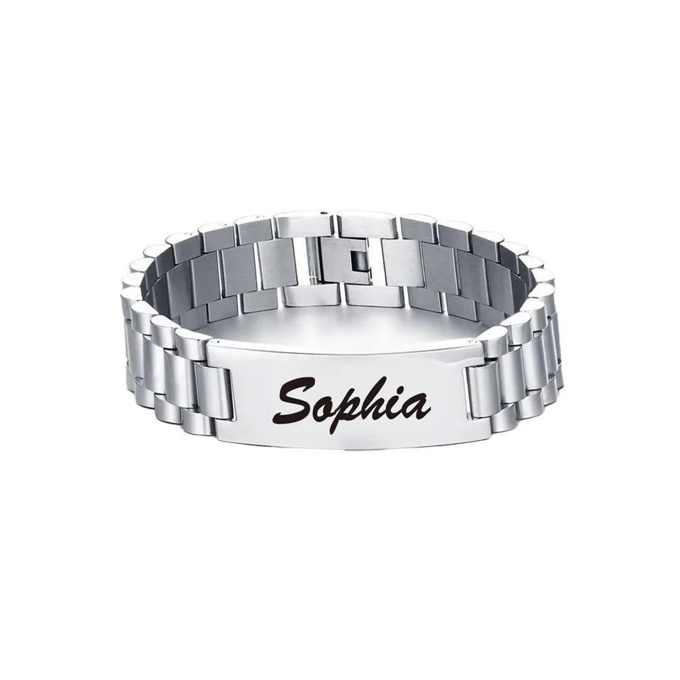 REBEL Stainless Steel ID Bar Bracelets for Men Customizable Engraving Black Chain Classic Style for Gifts