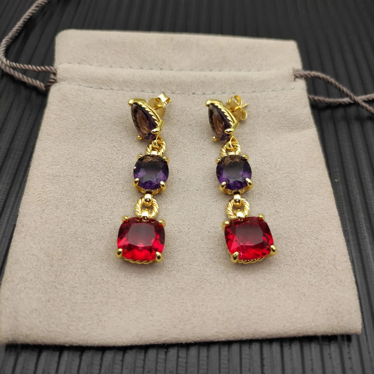 FASHIONISTA DY High-Quality Silver-Plated Colored Diamond Earrings. Gold-Plated Colored Gemstone Earrings. Jewelry.