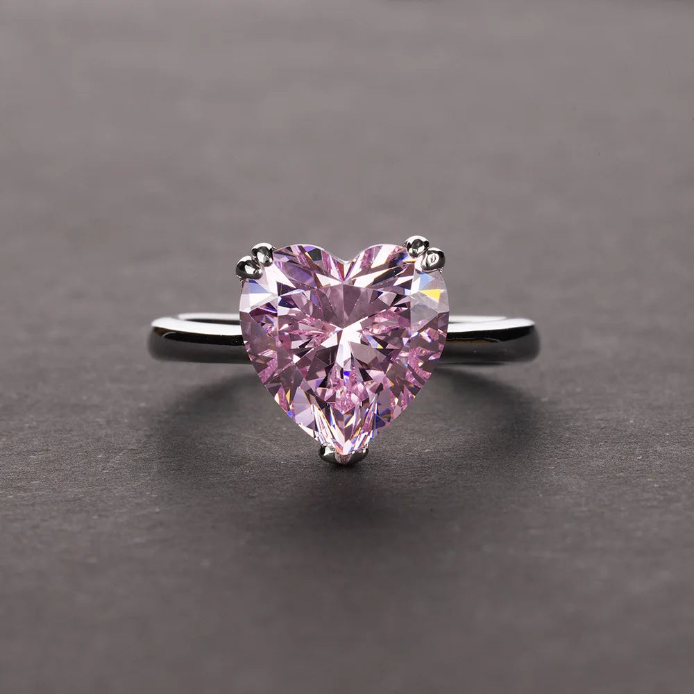 MuShan Jewelry Factory Cross Border Best Selling S925 Silver 4 Carat Heart 10*10 High Carbon Diamond Ring for Women