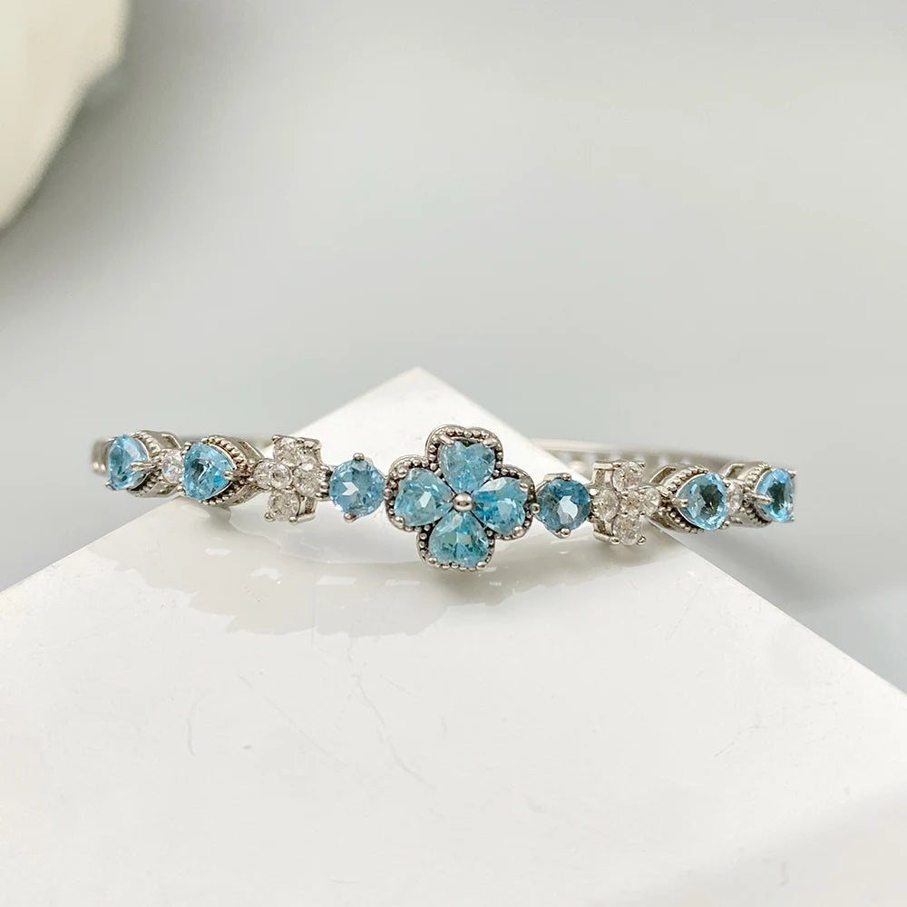 Gioiellieri Natural Topaz Bracelet with S925 Sterling Silver for Women Elegant Blue Gemstone Jewelry November Birthstone Healing Fine Gift