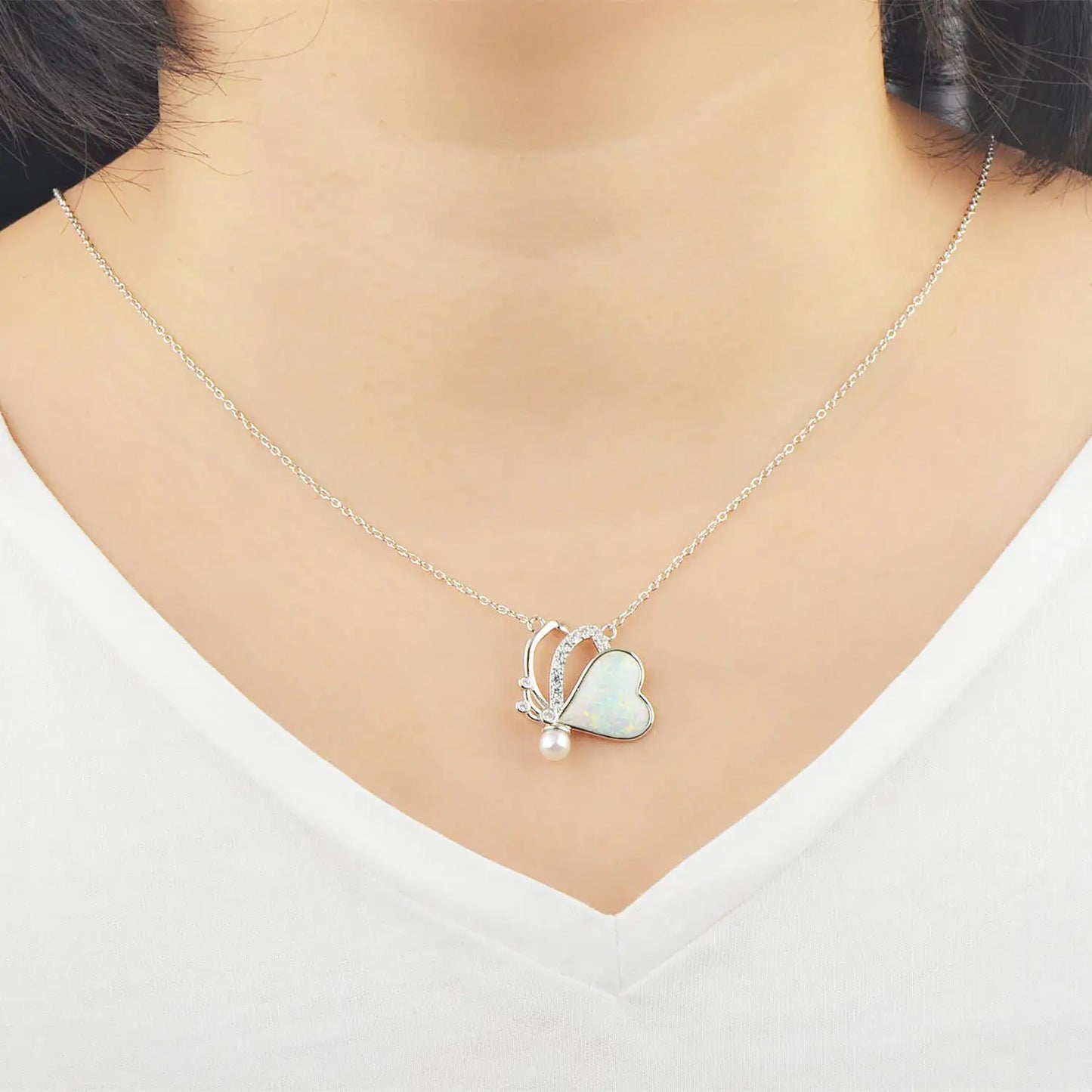 TikTok Viral Trendy Copper Opal Butterfly Necklace-Boho Silver Plated Pendant Link Chain Forest Aesthetic Jewelry Wholesale