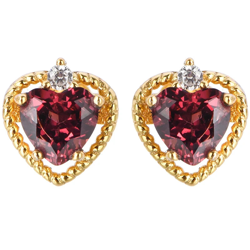 Gioiellieri Genuine Natural Garnet Stud Earrings, 925 Sterling Silver Setting, Hypoallergenic, Bulk Order