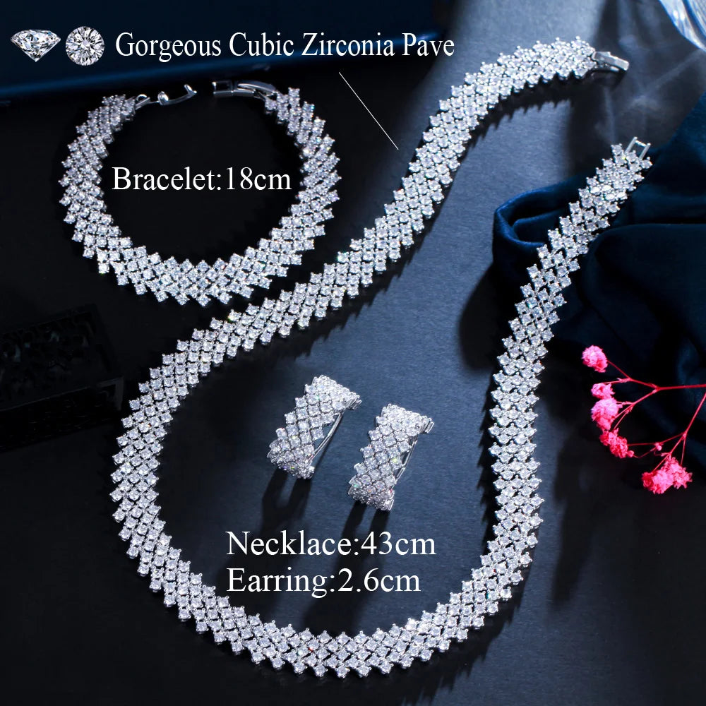 3 Pcs Expensive Shiny Round White Cubic Zircon Crystal Big Wide Luxury Bridal Wedding Jewelry Sets for Women Present Accessories