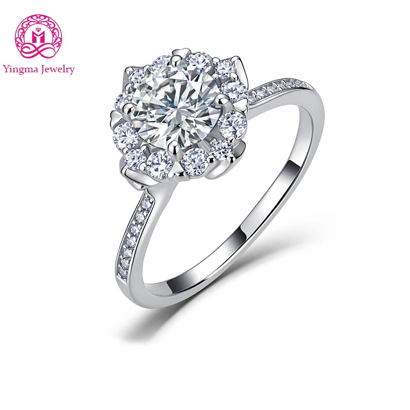 Gioiellieri Floral Petal Halo Round Lab Grown Diamond Ring 1.5Carat D VVS1 Half Pave Shoulders 9K 10K 14K 18K Gold Premium Gift Jewelry