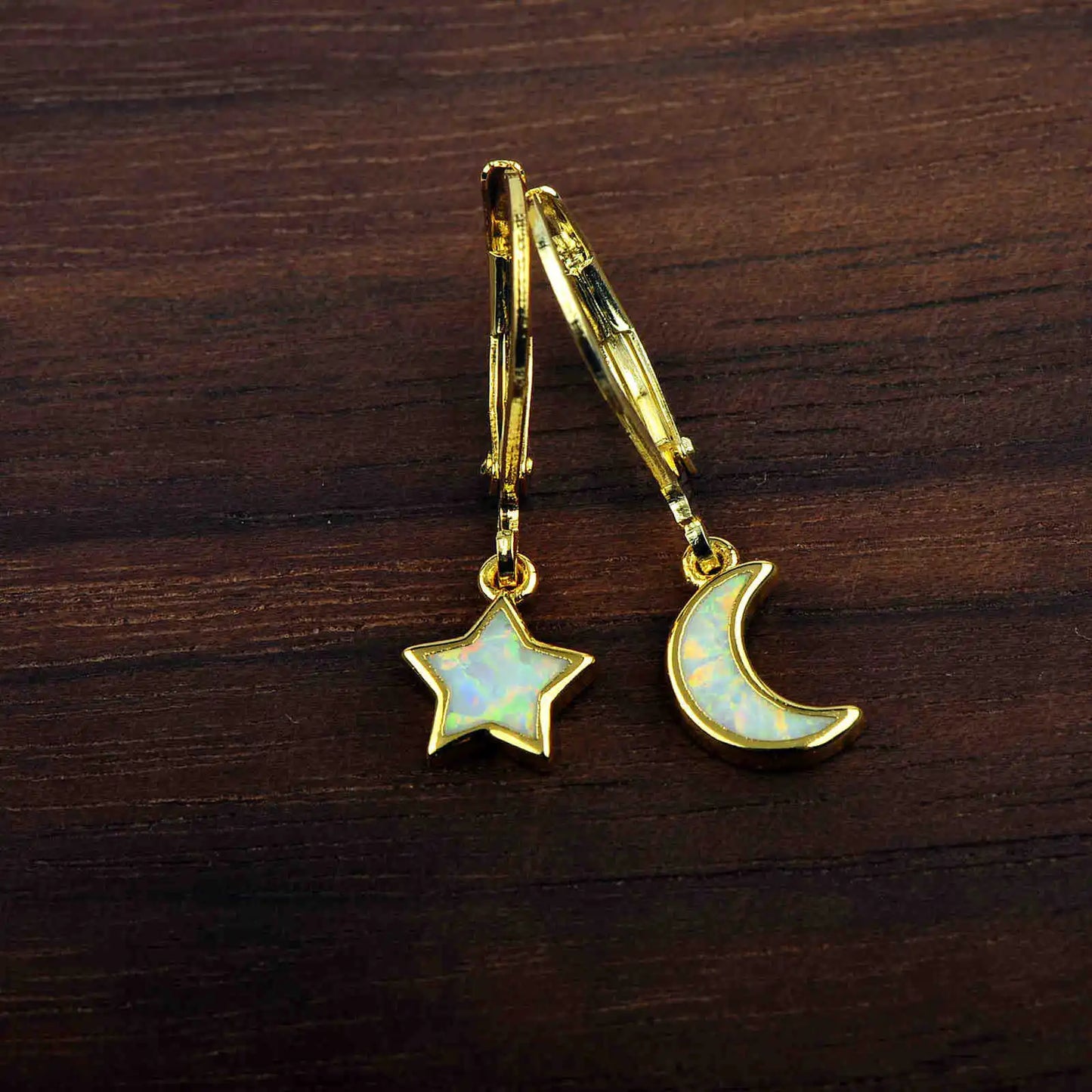 Wish Trending Star Moon Brass Christian Bohemian Style Dainty White Opal Pendant Earrings for Women