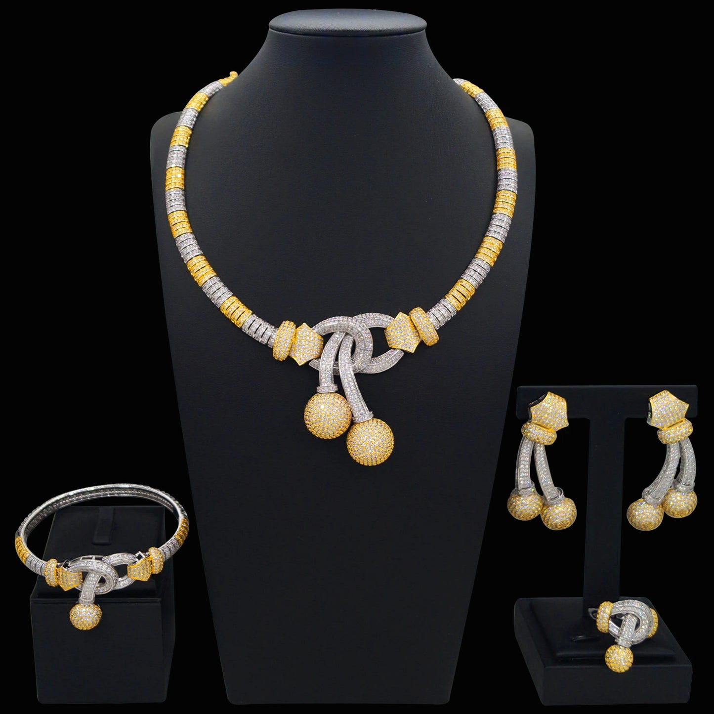 Zhuerrui Luxury American Diamond Jewelry Set for Women 5A Zirconia Gold Plated Copper No Tarnish Wedding Banquet Gift HZ25009220