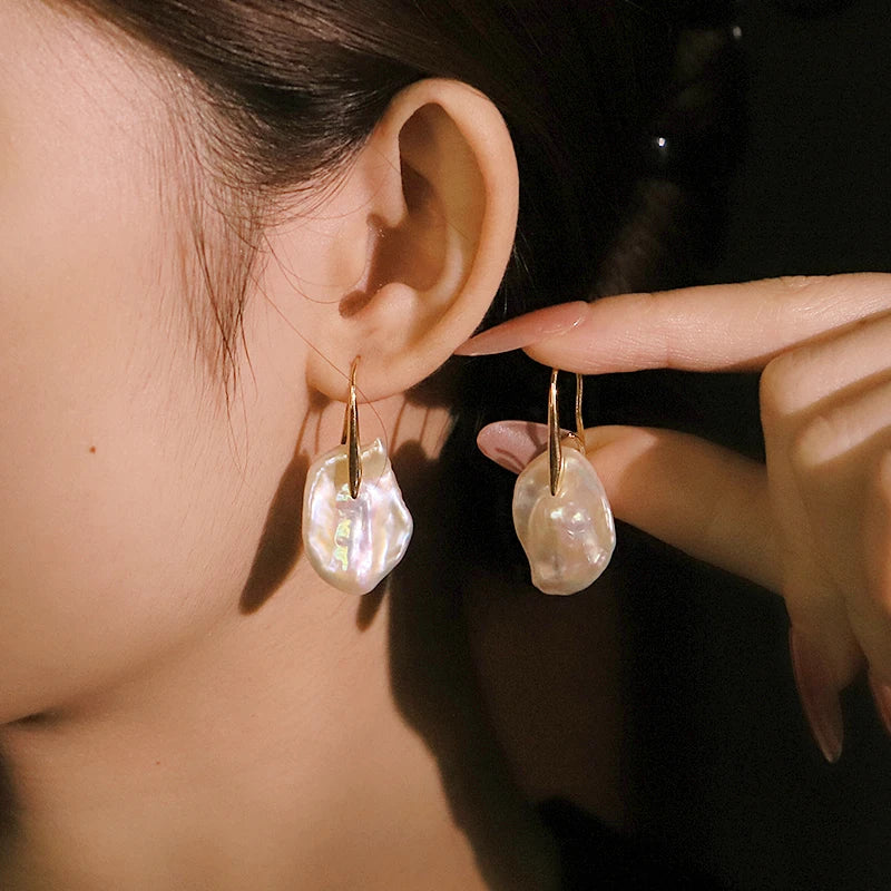 Baroque Natural Freshwater Pearl Earrings Handmade Simple Design High-Quality Earrings Gift for Wife GE1793