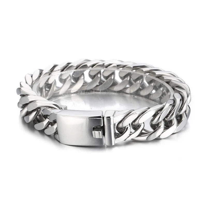 KALEN Men 215mm Polished Silver/Gold Stainless Steel Cuban Link Bracelets
