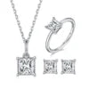 ArtistA Modern Minimalist Style 925 Silver Moissanite Necklace Ring Earrings Solitaire Jewelry Set for Fashionable Everyday Workwear