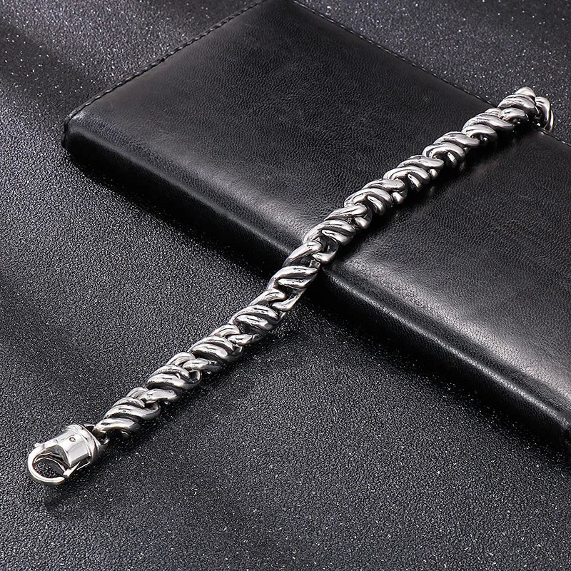 KALEN Vintage Stainless Steel Fashion Jewelry Bracelets Twisted Strand Links Bracelet for Men