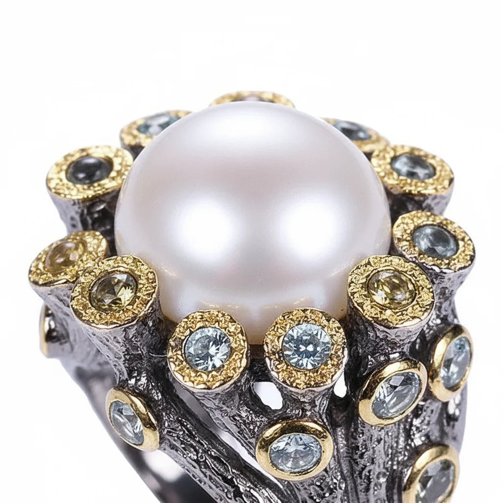 Freshwater Button Pearl 925 Sterling Silver Ring