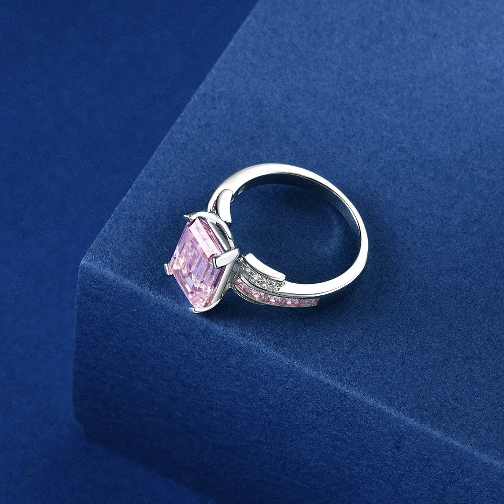 MUSHAN Jewelry Factory 5ct Rectangular Pagoda 8*12 Pink High Carbon Diamond Ring Simple Versatile and Fashionable Trendy Style