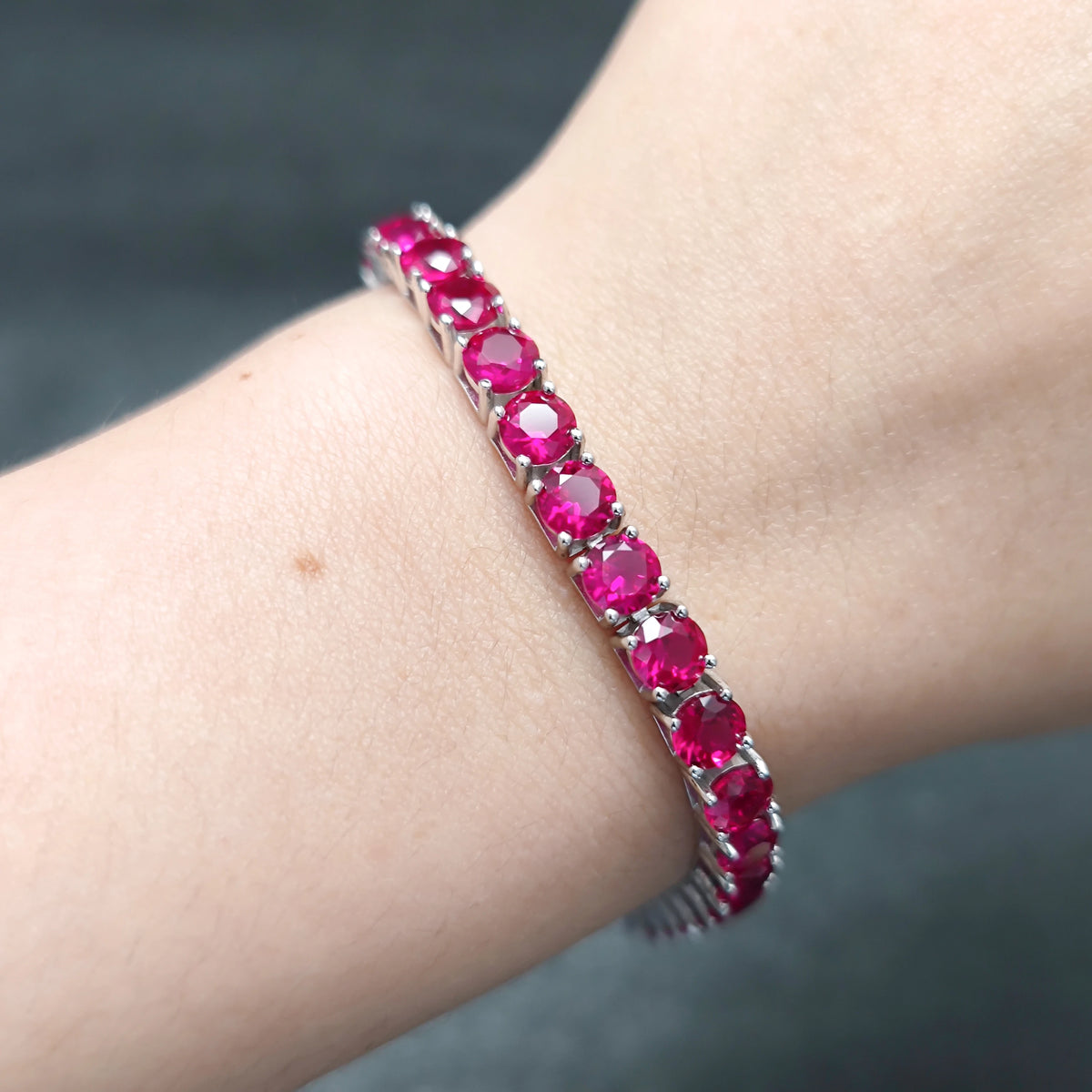 ArtistA Fashion Hiphop Jewelry 925 Sterling Silver Custom 3MM 4MM 5MM Pinkish Red Gemstone Lab Grown Ruby Tennis Bracelet