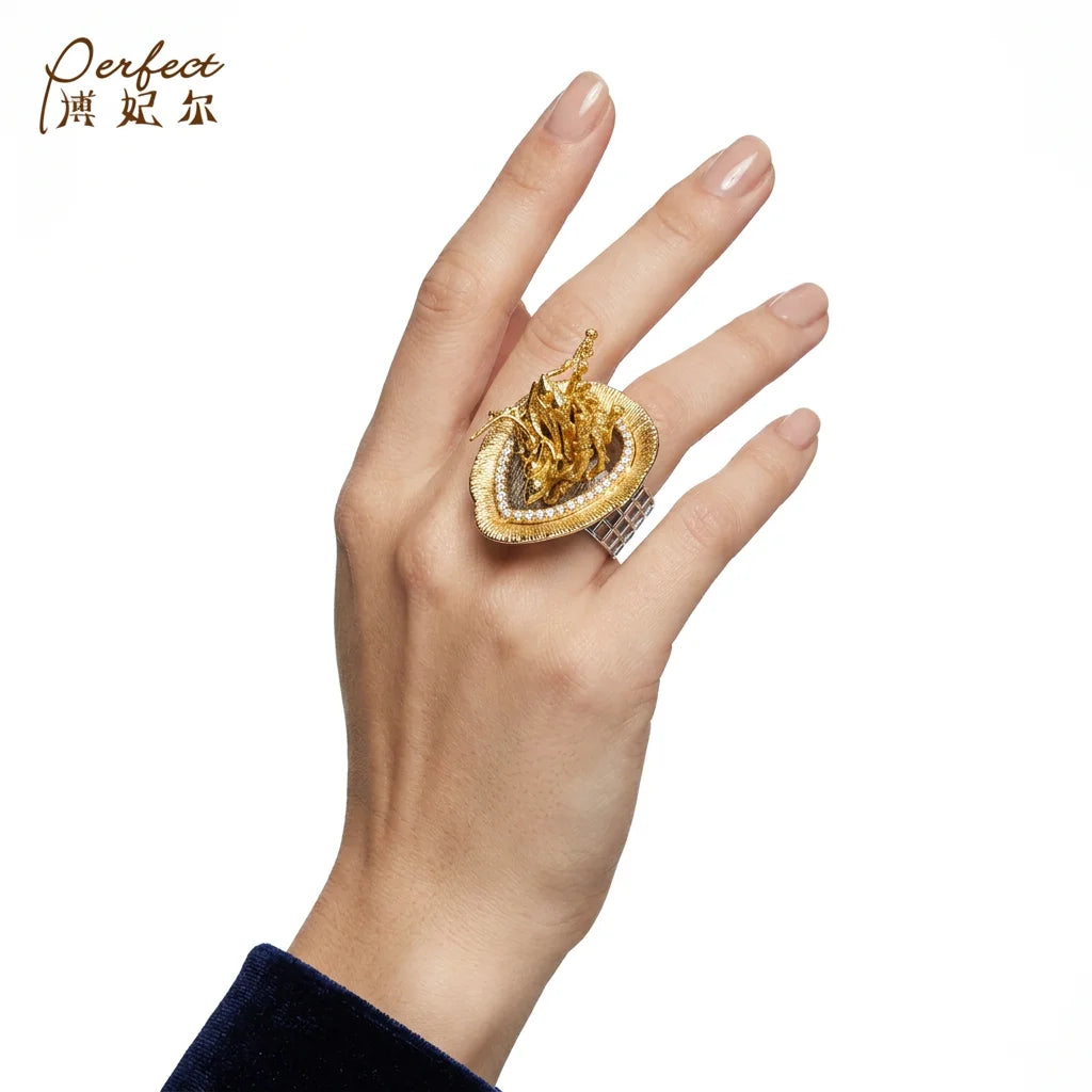 Turkish Hollow Grid Style 925 Silver Store Gold Plated Finger Ring