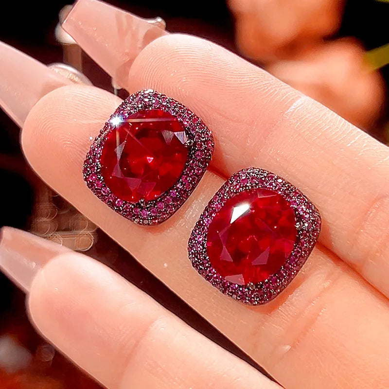 Gemfiori New Hot Selling High-quality Jewelry Copper Gold-plated Simulation Red Corundum Zircon Black Gold High-end Set Jewelry for Women