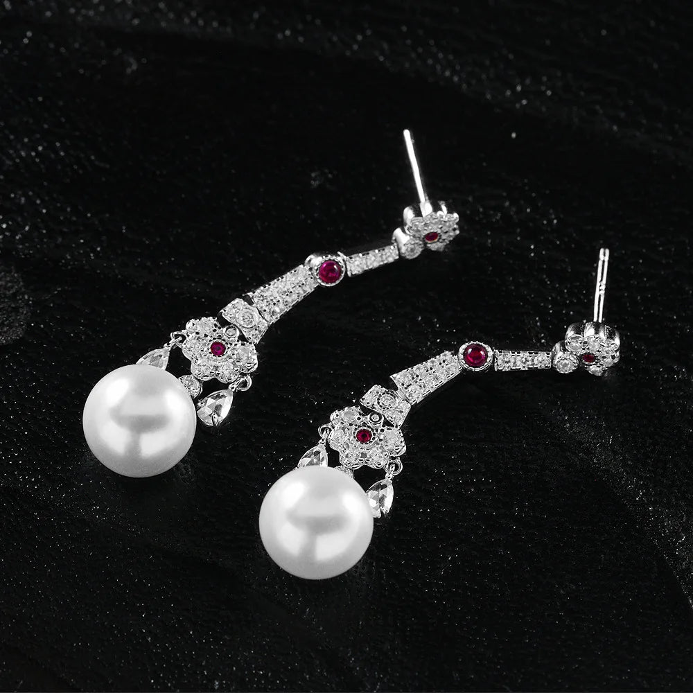 MUSHAN Jewelry Factory Live Streaming Style 925 Silver Round Beaded Half Hole White 10mm Chinese Style National Trend Earrings