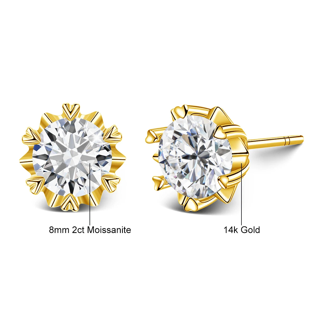 Gioiellieri High-end Jewelry Supplier Moissanite 0.5CT 1CT 2CT 14k Gold VVS1 Moissanite Stud Earrings With Gra Certificate