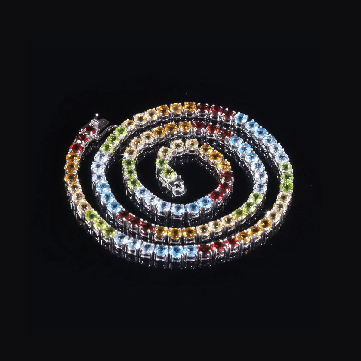 ArtistA Abiding Fine Jewelry Colorful Geometric Rainbow Natural Gemstone Round 5mm 20IN Tennis Chain Necklace Choker for Men Women