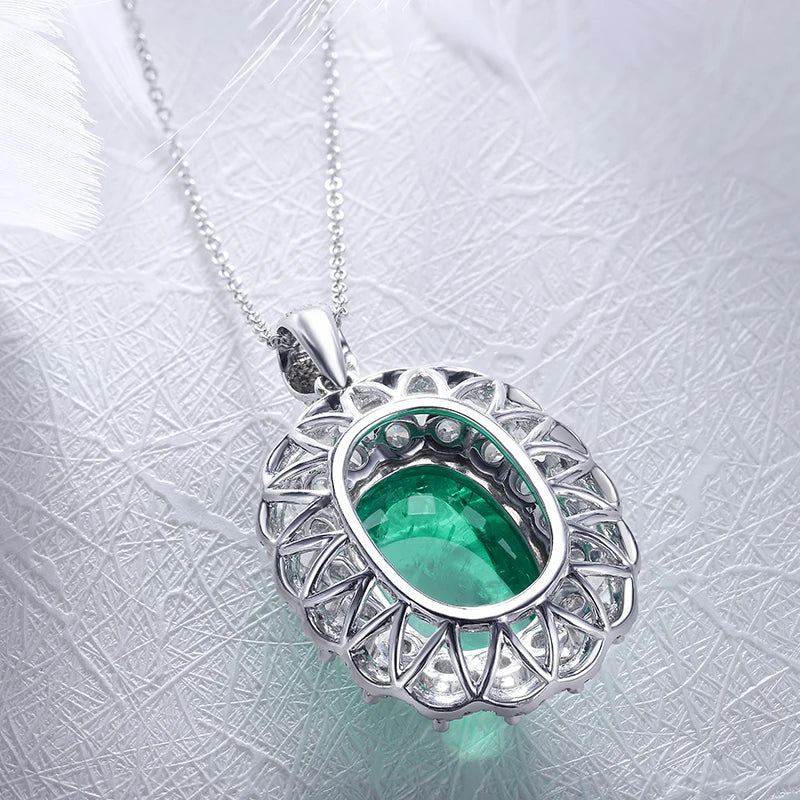 Gemfiori Cabochon oval 14*10mm 7ct Hydro Emerald 18k gold pendant Necklace Shenzhen custom jewelry manufacturer Wuzhou Gemfiori