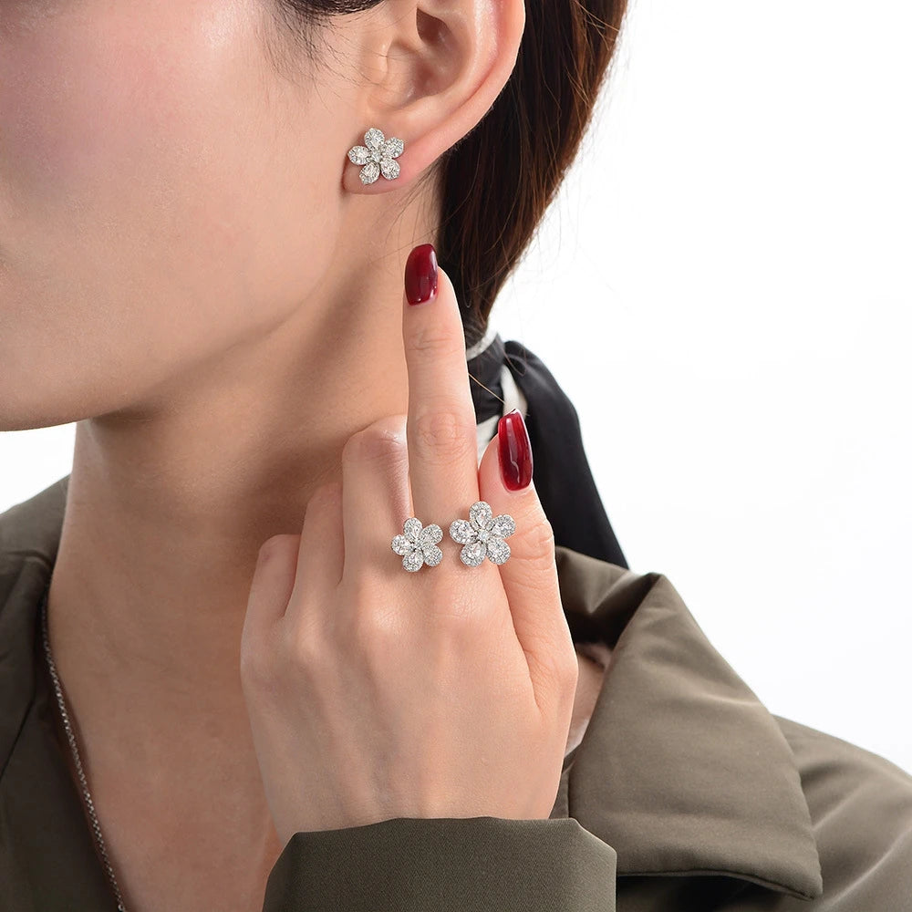 MUSHAN Jewelry Factory New S925 Water Drop 2*3 Earrings for Women Simple Korean Style Floral Zirconia Stud Earrings Cross Border