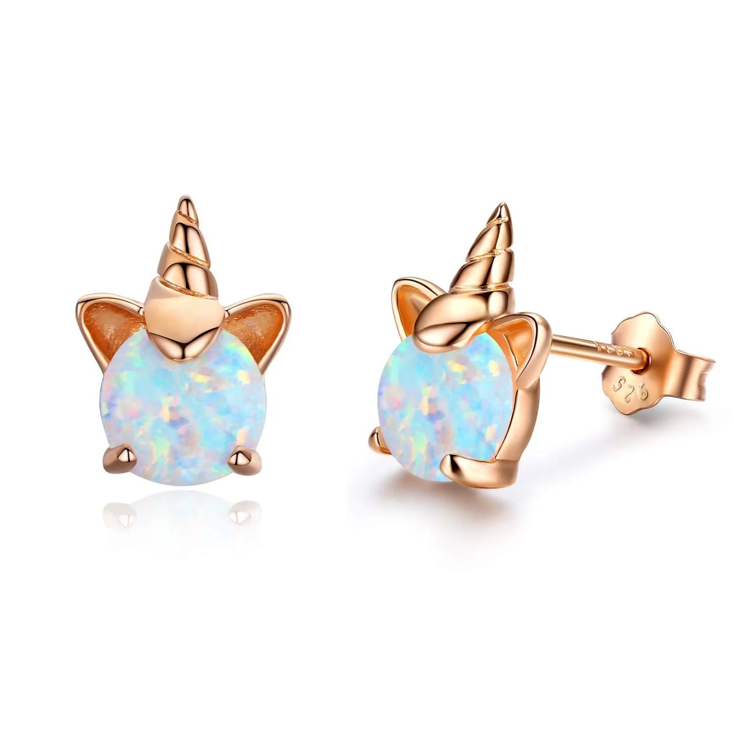 Western Minimalist Style S925 Silver Aobao Opal Unicorn Earrings Platinum-Plated Sterling Silver Viral Studs