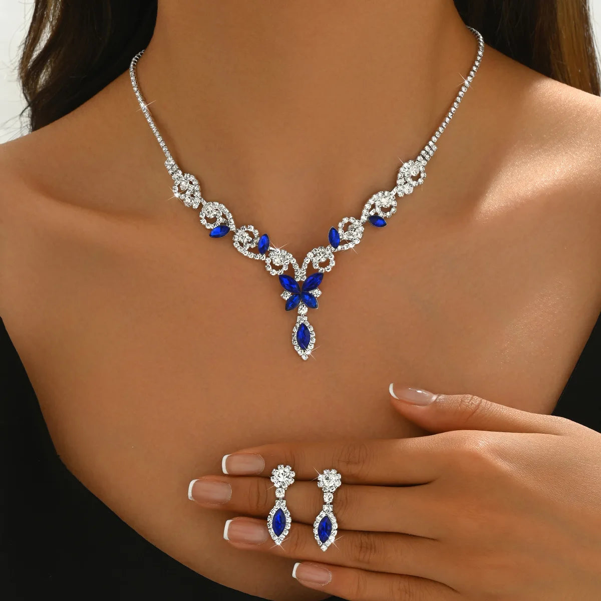 S&S HY New Trendy Crystal butterfly Necklace and Earring Set - Jewelry - Luxury Wedding