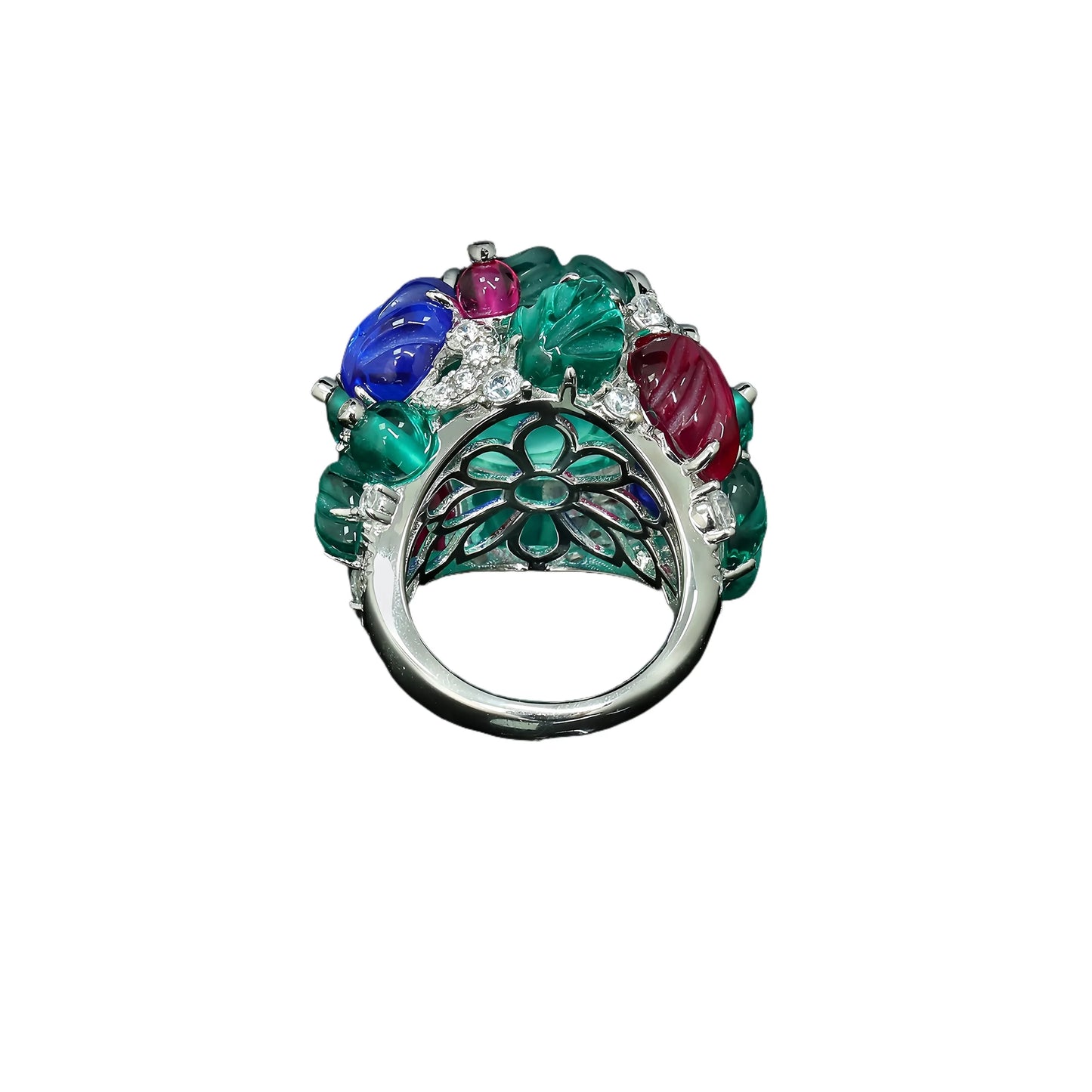 MUSHAN Jewelry Factory 925 Sterling Silver Rings Natural Chalcedony Tutti Frutti Jewelry Lab Grown Ruby Gemstones Ring for Women