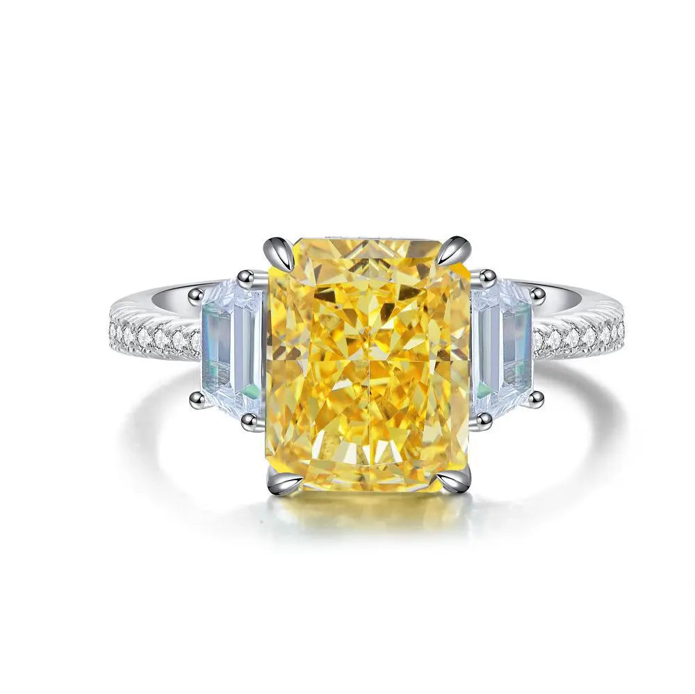 Trendy 925 Sterling Silver 5A 8A Yellow Cubic Zirconia Ring for Women Engagement Promise Bride Rings Customized Jewelry Supplies