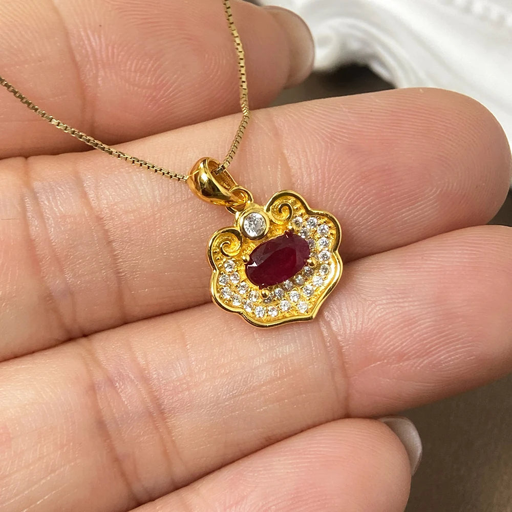 Gioiellieri Natural Ruby Gold Plated 925 Sterling Silver Exquisitely Crafted Claw Setting Gemstone-Inlaid CMA Women's Gift Party Pendant