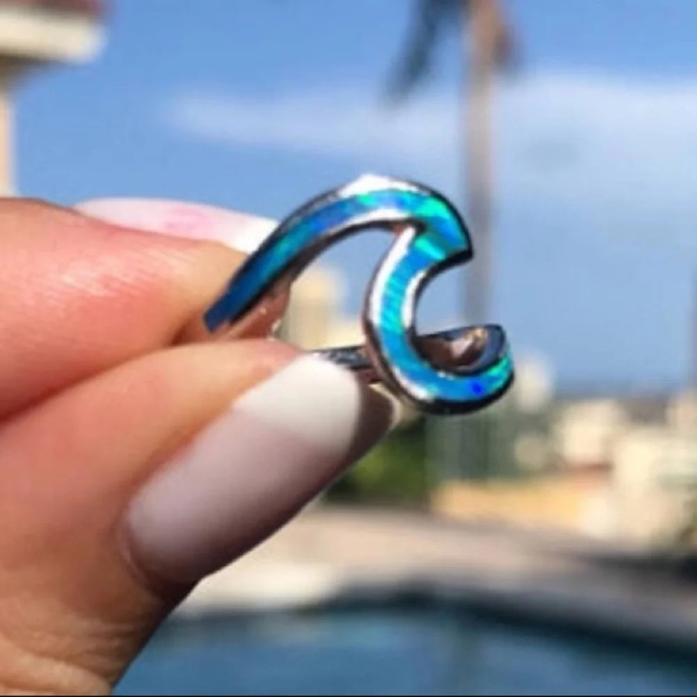 Opal Wave Ring for Women Hawaii Surfing Style Inlaid Opal Factory Wholesale