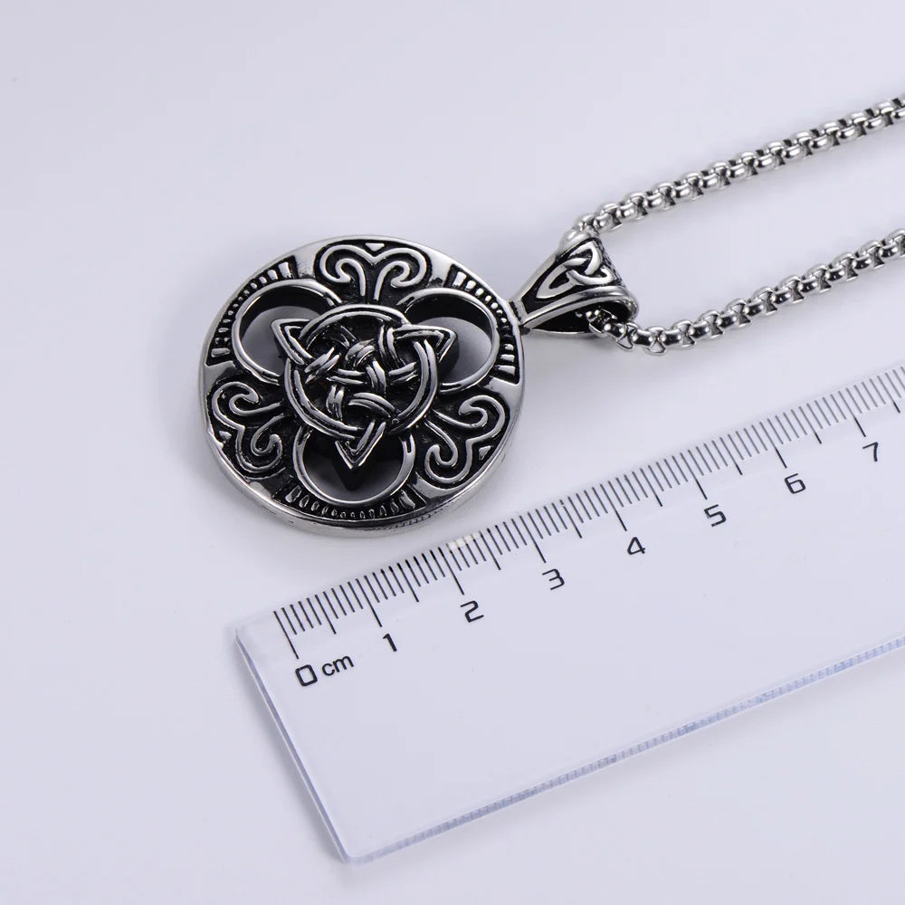 REBEL VIKING Celtic Knot Totem Round Pendant Necklace – Retro Silver 24"