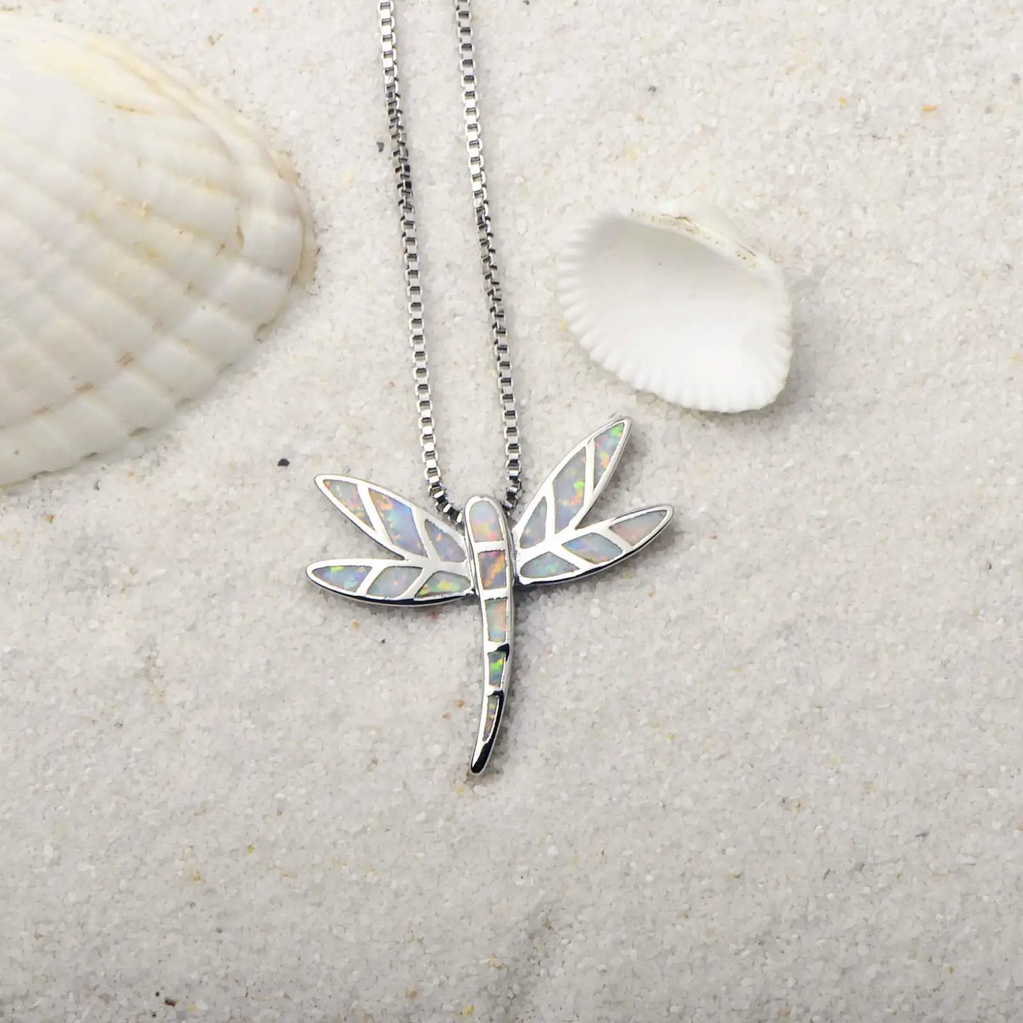 Aobao Dragonfly Necklace, Small Dragonfly Pendant Jewelry Wholesale with Opal Inlay