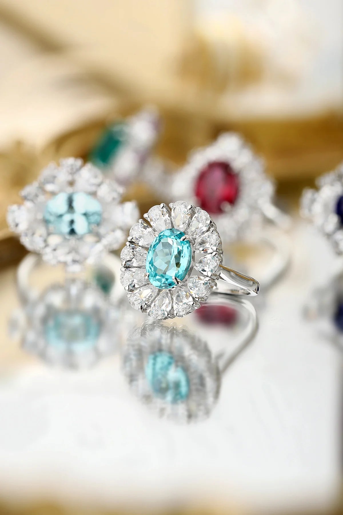 Gemfiori Anster Lab Made Diamonds and Ring S925 Sterling Silver Oval Cut Lab Created Paraiba Women Ring