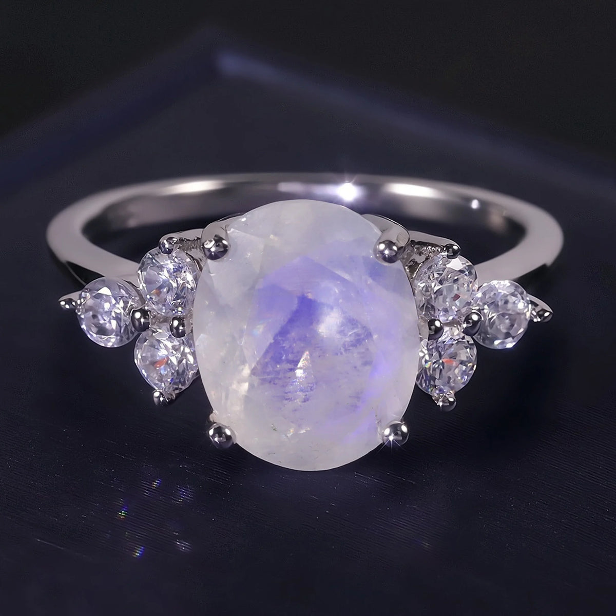 ArtistA F0066 Abiding Jewelry Faceted/Cabochon Optional Oval 8x10MM Natural Moonstone 925 Sterling Silver Women Rings