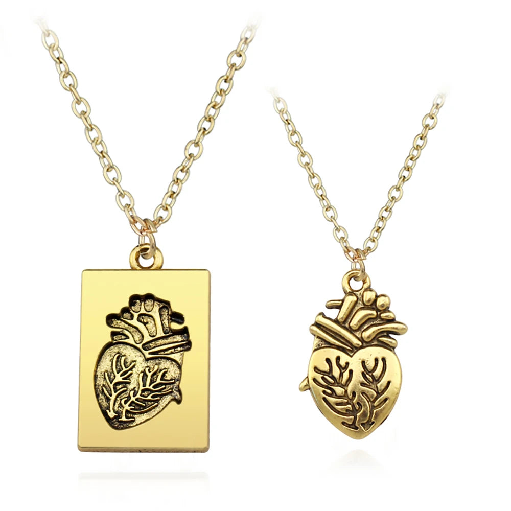 REBEL 2pcs/set Necklace Puzzle Jewelry Couple Collares Anatomical Heart Necklace Men Gift Stainless Steel Chain Alloy Pendant