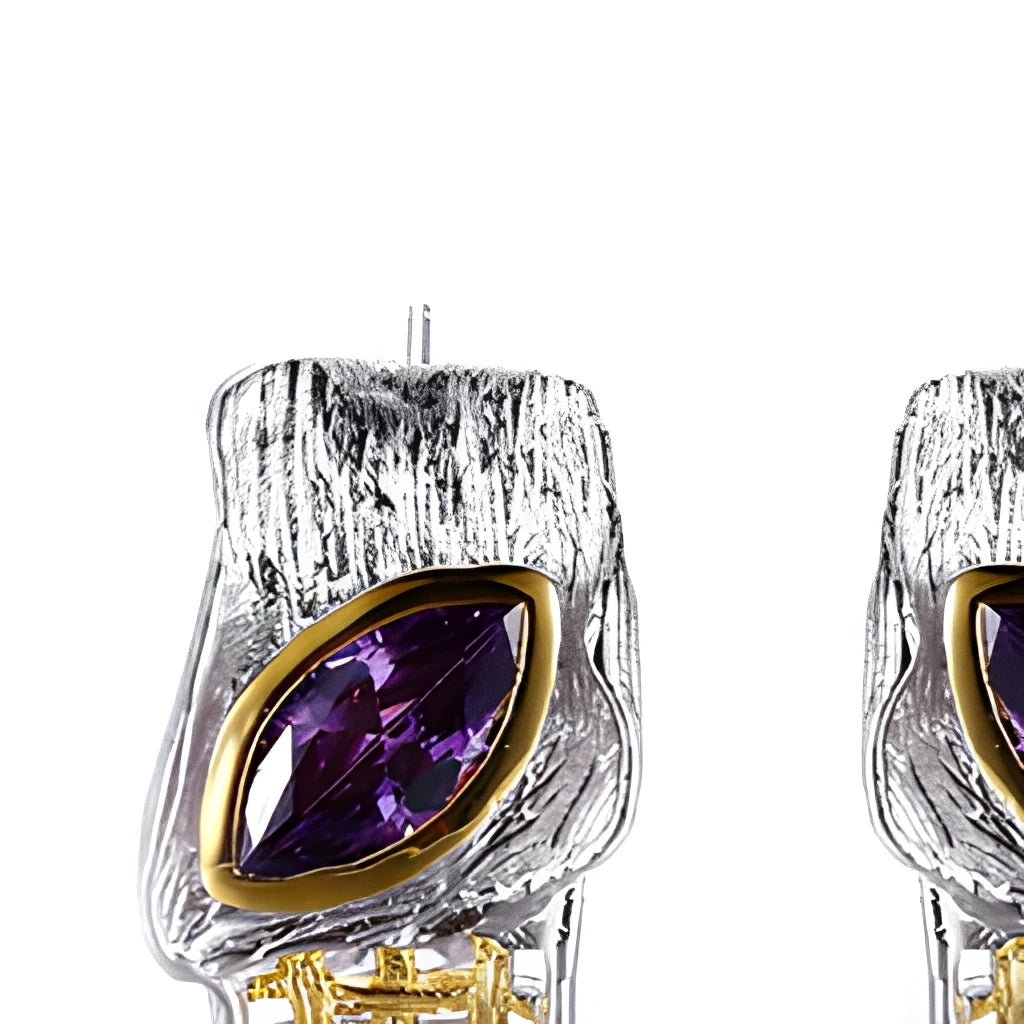 Handmade 925 Sterling Silver Vintage Zircon Stud Earrings With Bezel Setting