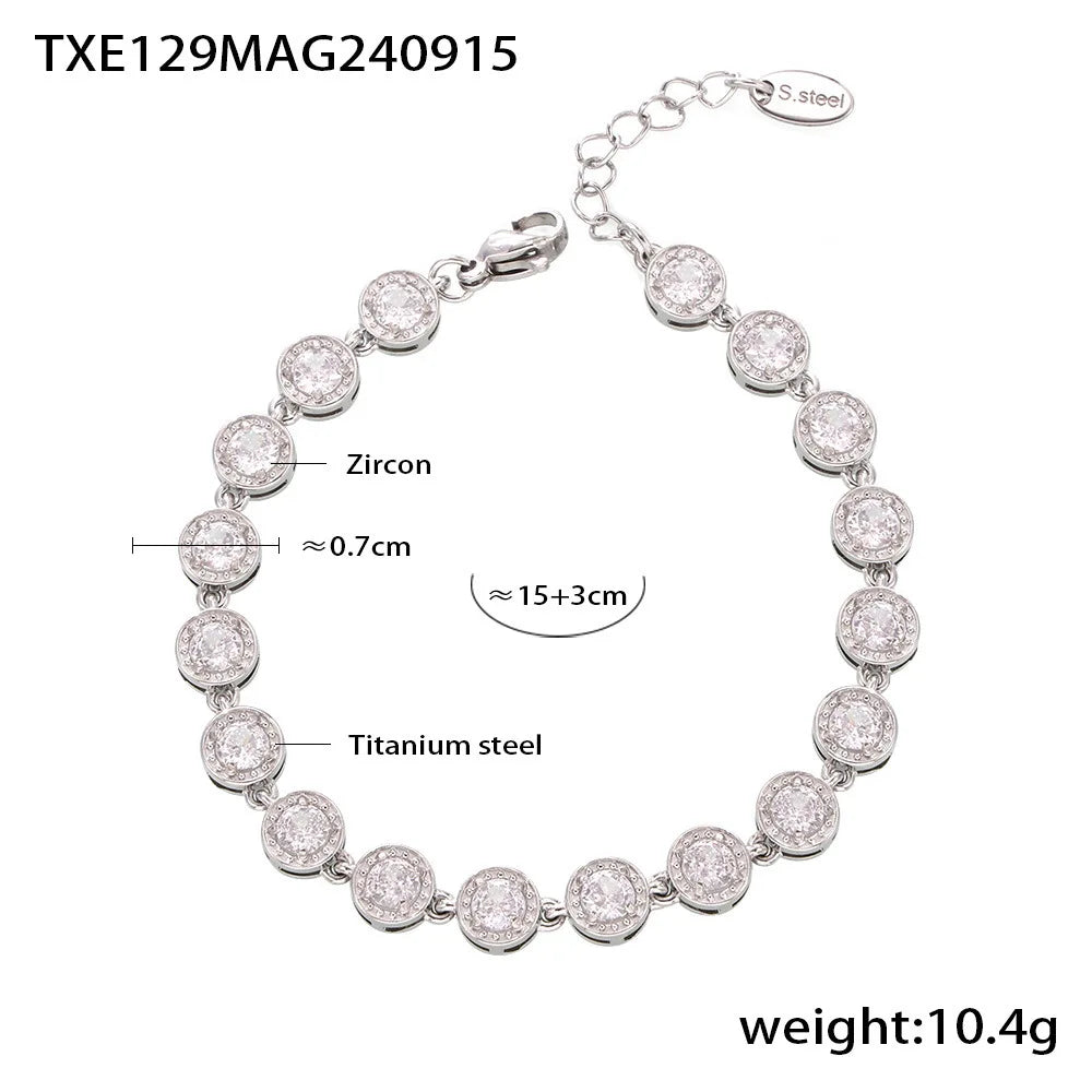REDheart New Stainless Steel Full Drill 3A Zircon Mixed Color Bracelet PVD Vacuum Electroplating Does Not Fade Necklace Jewelry Set