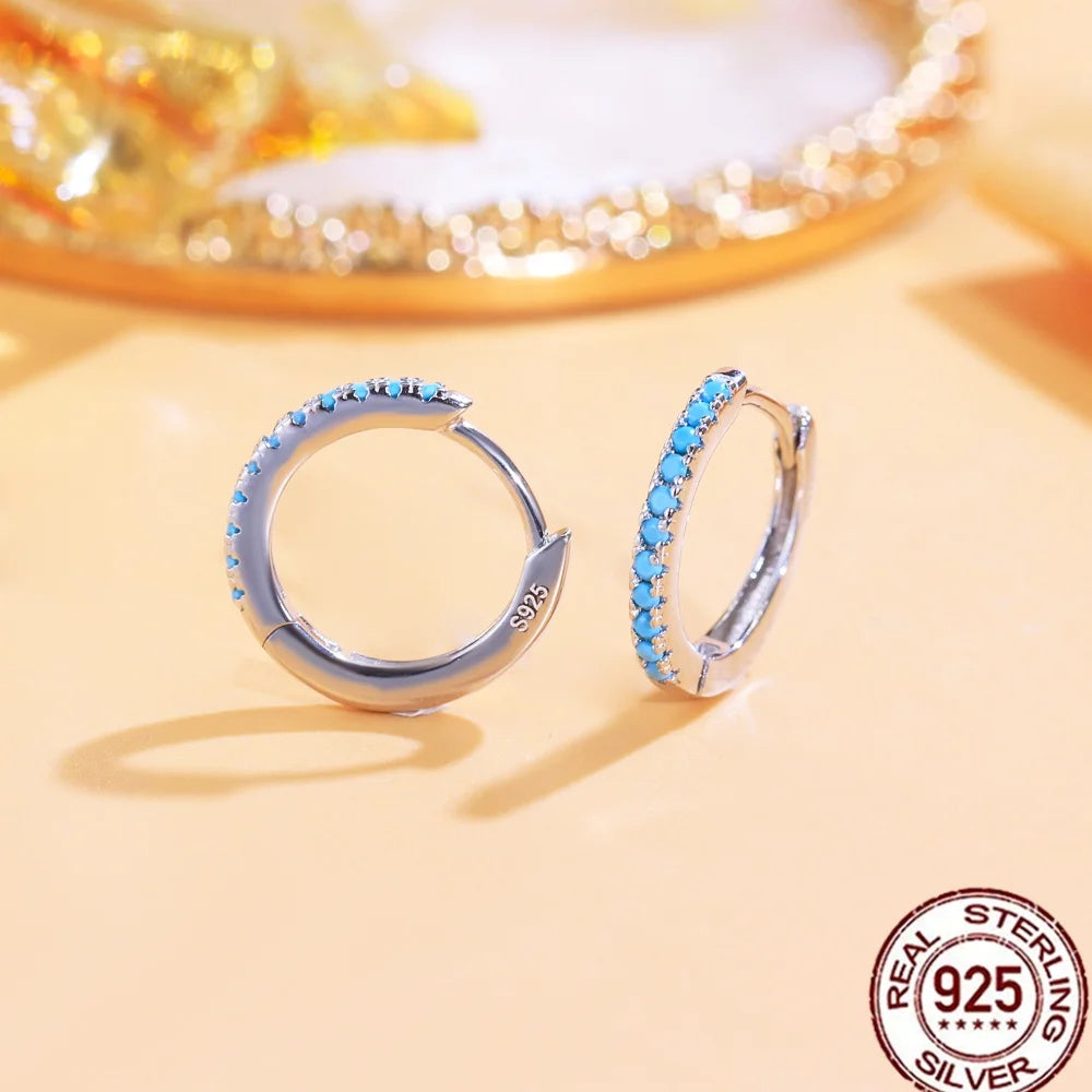 S&S 925 Sterling Silver 14mm CZ Huggie Hoop Earrings – Green, Blue & Turquoise – Collection
