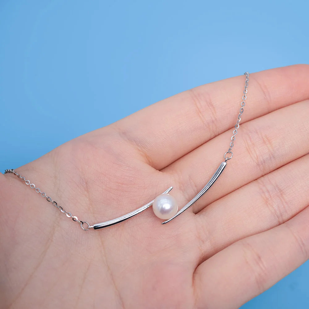 Akoya Pearl Platinum Plated NGTC Certified AAAAA Natural Seawater Round Pearl 925 Silver Unisex Fashion Necklace