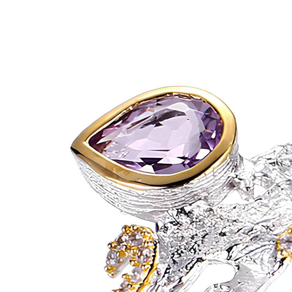 Retro Handmade Amethyst Natural Stone 925 Sterling Silver Ring