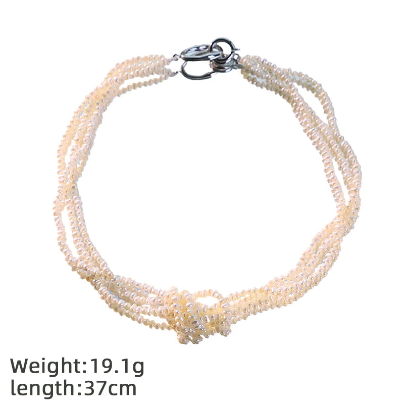 GLSEEVO Natural Freshwater White Pearl Knotted Jewelry Set for Women Wedding Engagement Pearl Necklace Bracelet Dainty Jewelry