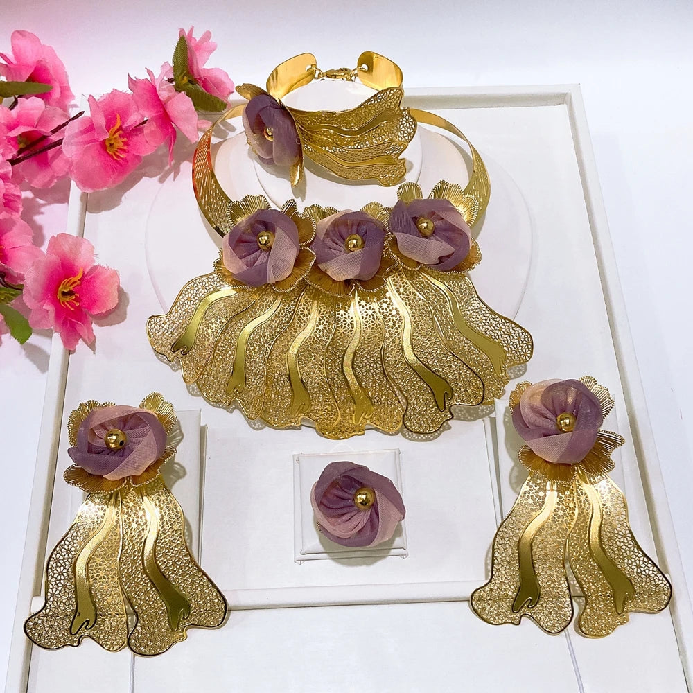 Italian Jewelry Set Alloy Brazilian Jewelry Sets Wedding Party Pendant Spiral Necklace Bracelet Ring Earrings Jewelry Set MY206
