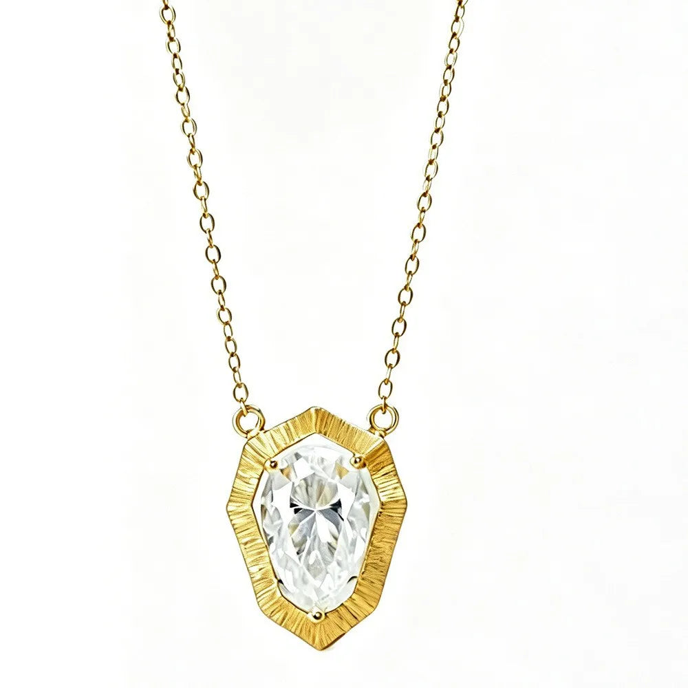 ArtistA Pear Cut 4ct Vvs Gra Moissanite Waterdrop Jewelry 925 Silver Gold Plated Brushed Finish Shield Pendant Necklace And Earrings Set