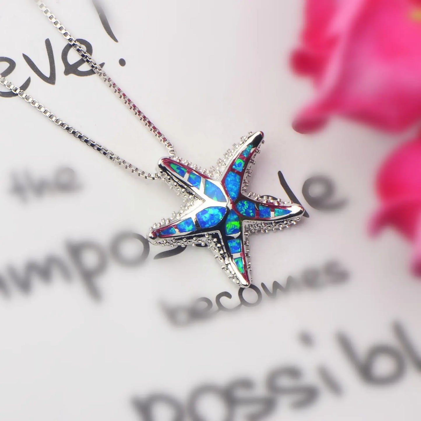 Aobao Christian Opal Silver Plated Copper Box Chain Star Minimalist Women's Necklace Gift