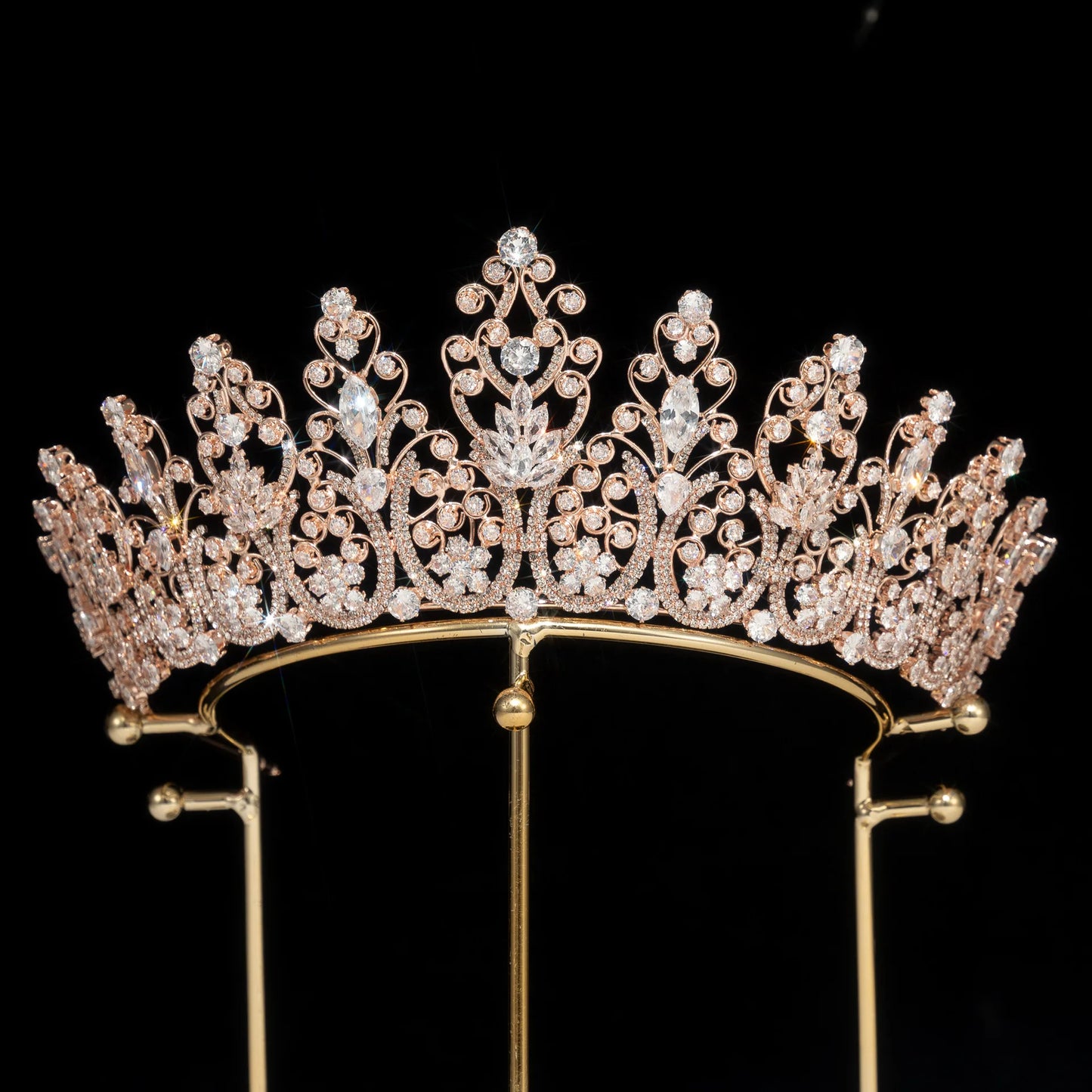 Pretty Queen Diamond Crown and Tiaras with Cubic Zirconia Copper Wedding Birthday Princess Crowns