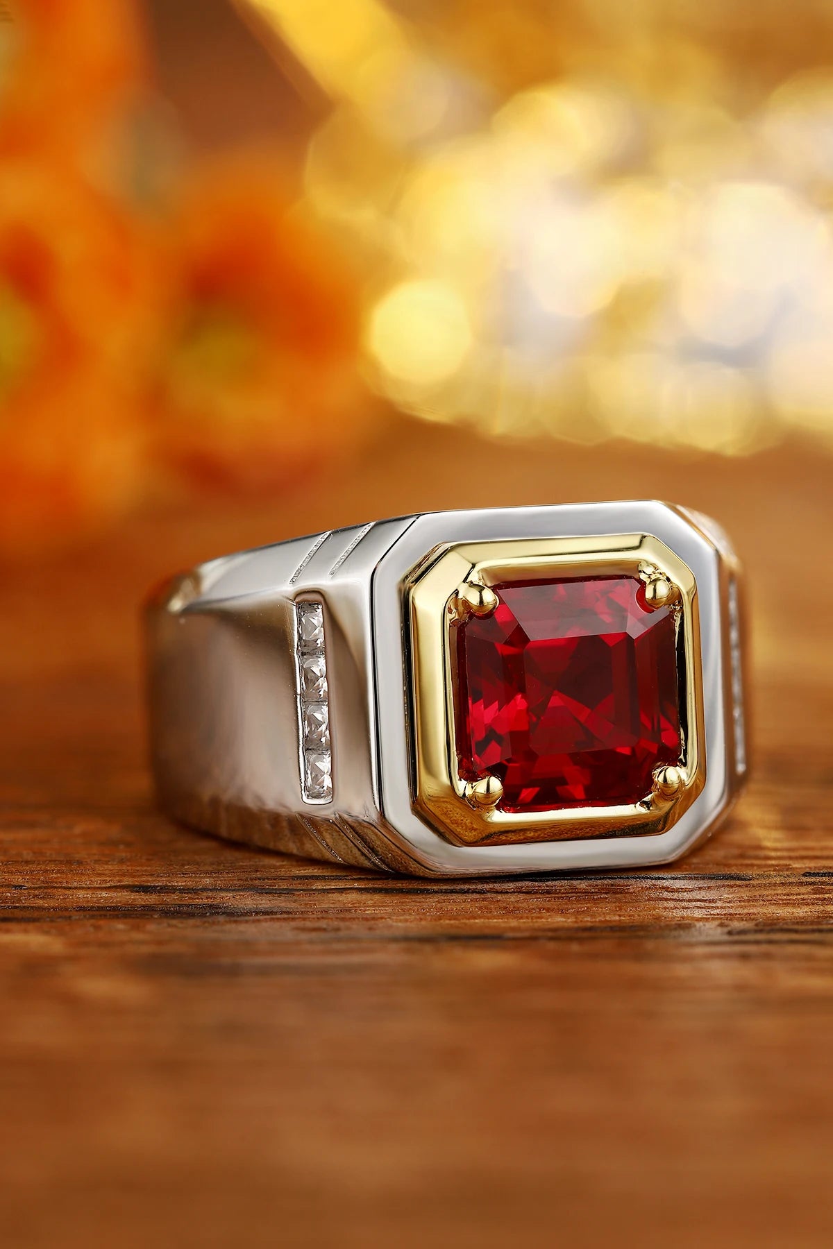 Gemfiori Lanphear Solitaire S925 Sterling Silver Women Ring Asscher Cut Ruby Gem Men's Wedding Birthday Gifts Lab Grown Ruby Fashion Ring