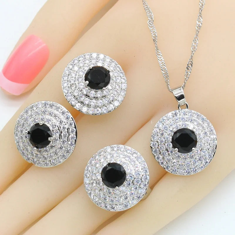 XOTICA Silver Color Bridal Jewelry Set with Red Zircon Includes Necklace Pendant Earrings Rings for Parties