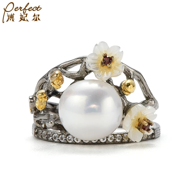 New Product Elegant Luxury Pearl Accessories Women Jewelry Classic Silver Couple Ring