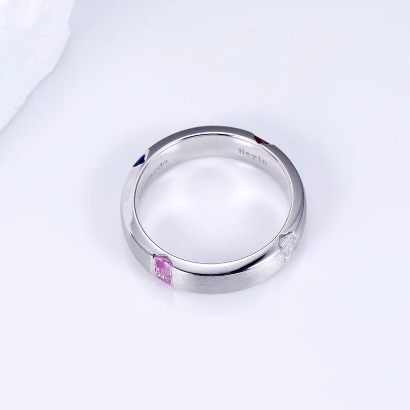 Gemfiori MSR-1509 PT950 Luxury Wedding Ban Ring Emerald Cut Lab Sapphire Stones Lab Grown Diamond Ring